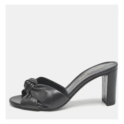 Saint Laurent Black Leather Bianca Slide Sandals Size