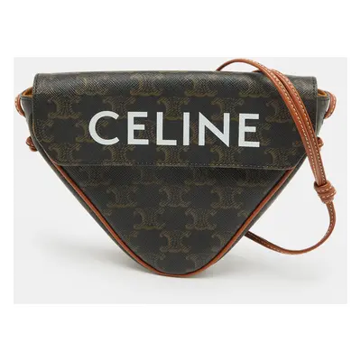 Celine Tan Triomphe Canvas and Leather Triangle Crossbody Bag