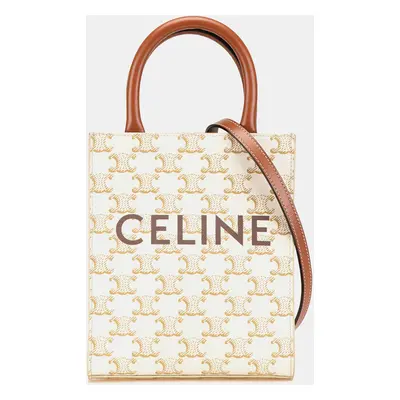 Celine Beige White Mini Triomphe Coated Canvas Vertical Cabas Satchel