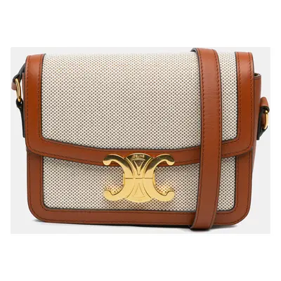 Celine Beige Brown Teen Canvas Triomphe Crossbody