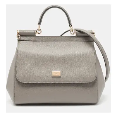 Dolce & Gabbana Grey Leather Miss Sicily Top Handle Bag