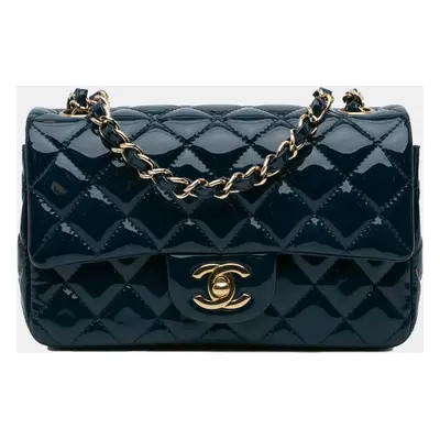 Chanel Blue Mini Rectangular Classic Patent Single Flap