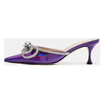 Mach & Mach Purple Iridescent Leather Crystal Embellished Double Bow Mules Size