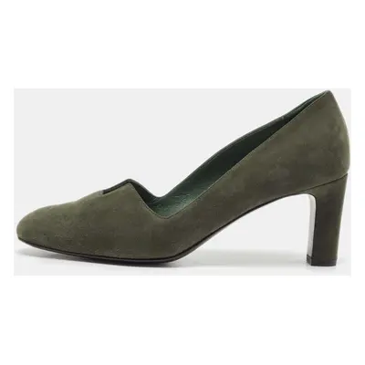 Hermes Olive Green Suede Cut Out Pumps Size 37.5