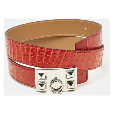 Hermes Geranium Crocodile Porosus Collier De Chien Reversible Belt