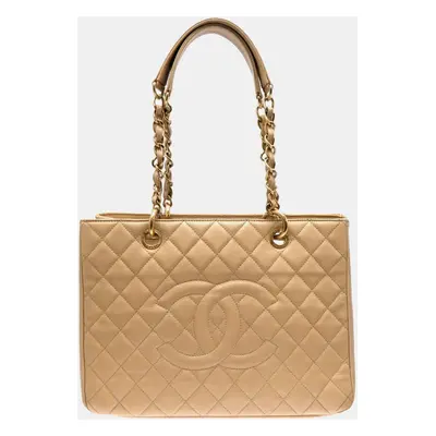 Chanel Caviar Skin Beige Seal GST Chain Tote Bag