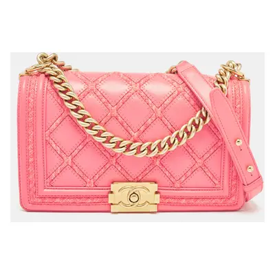 Chanel Pink Stitch Quilted Leather Medium Boy Flap Bag