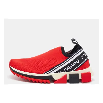 Dolce & Gabbana Red Knit Fabric Sorrento Slip On Sneakers Size