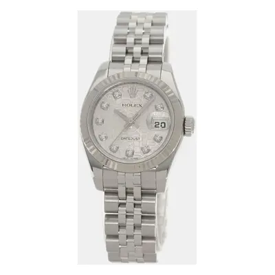 Rolex Silver Stainless Steel Diamond Datejust Automatic Women's Wristwatch mm