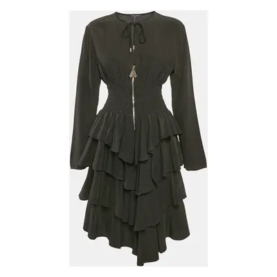 Louis Vuitton Black Crepe Shirring Detail Tiered Short Dress