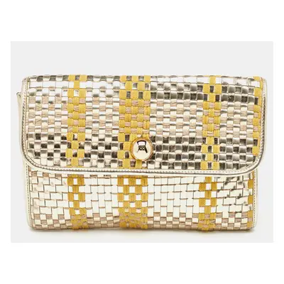 Kate Spade Tri Color Woven Laminated Leather and Fabric Paola Clutch