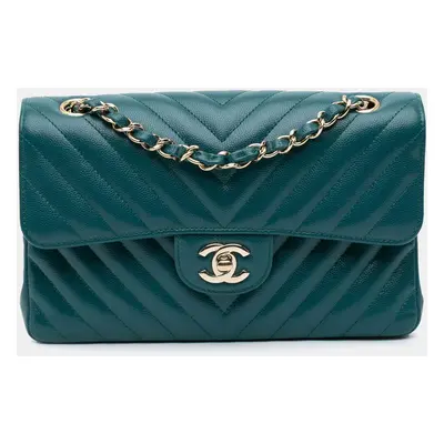 Chanel Blue Small Classic Chevron Caviar Double Flap Bag