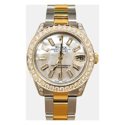 Rolex datejust 4.2ct diamond bezel case white mop diamond baguette dial oyster Wristwatch