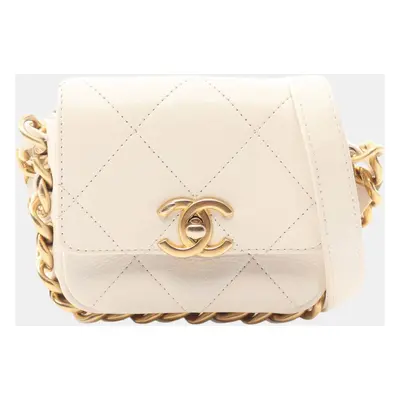 Chanel White Mini Quilted Calfskin Framing Chain Flap