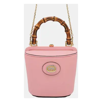 Gucci Pink Mini Dollar Calfskin Bamboo Marina Bucket Bag