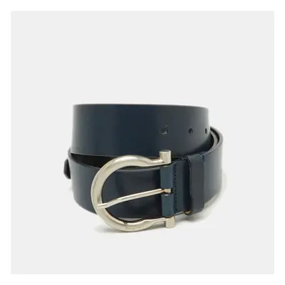 Salvatore Ferragamo Dark Blue Leather Gancio Buckle Belt