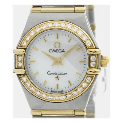 Omega White Shell 18k Yellow Gold Stainless Steel Constellation 1267.70 Quartz Men's Wristwatch 