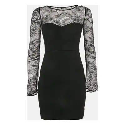 Maje Black Lace Trim Jersey Mini Dress