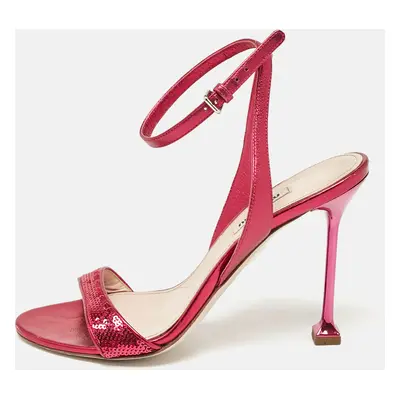 Miu Miu Metallic Rose Leather Ankle Strap Sandals Size