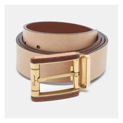 Salvatore Ferragamo Brown Leather Cut to Size Reversible Buckle Belt