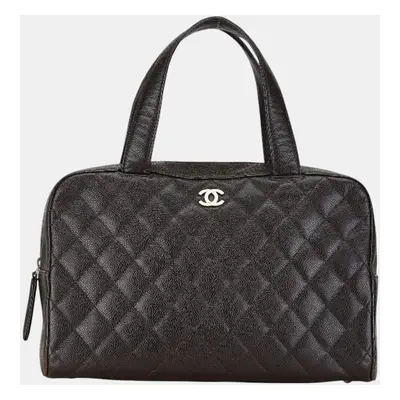 Chanel Brown Caviar Skin Coco Mark Boston Bag