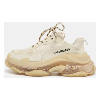 Balenciaga Beige Mesh and Faux Leather Triple Sneakers Size