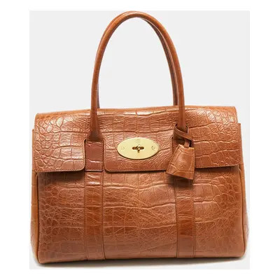 Mulberry Brown Croc Embossed Leather Bayswater Satchel