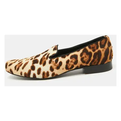 Dolce & Gabbana Brown Leopard Print Calf Hair Smoking Slippers Size