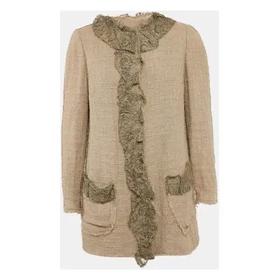 Dolce & Gabbana Taupe Lace Tweed Button Front Jacket