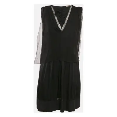 Bottega Veneta Black Silk Blend V-Neck Short Dress