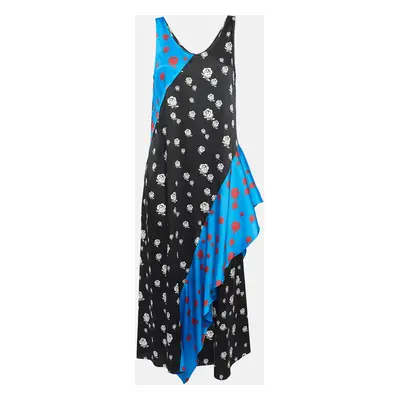 Kenzo Blue/Black Rose Print Crepe Ruffled Midi Dress