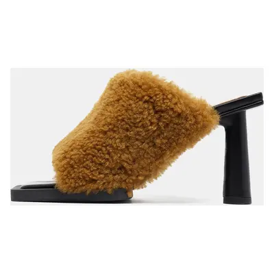 Jacquemus Brown Fur Slide Sandals Size