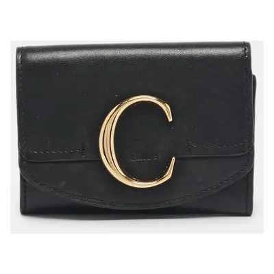 Chloe Black Leather C Trifold Wallet