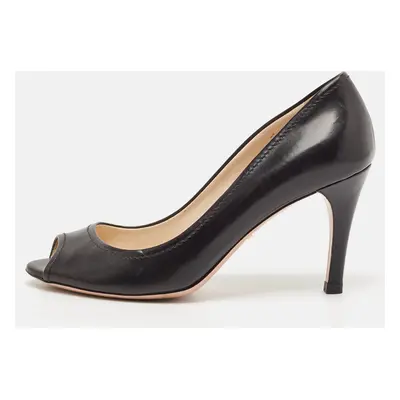 Prada Black Saffiano Leather Peep Toe Pumps Size