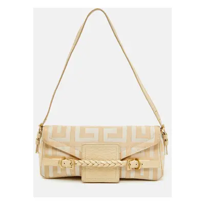 Givenchy Cream/Beige Monogram Canvas and Leather Flap Baguette Bag