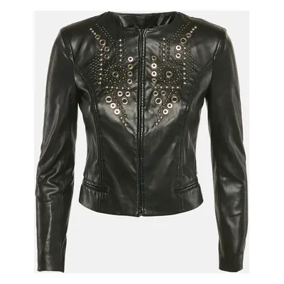 Elisabetta Franchi Black Studded Faux Leather Biker Jacket