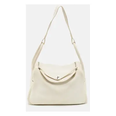 Hermes Blanc Taurillon Clemence Leather Palladium Finish Lindy Bag