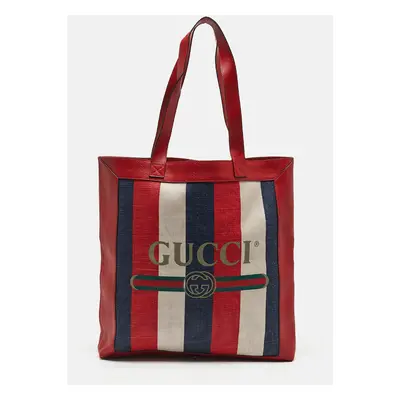 Gucci Tricolor Striped Canvas and Leather Logo Tote