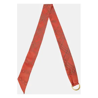 Burberry Red D-Ring Detail Chain Silk Jacquard Ribbon Scarf