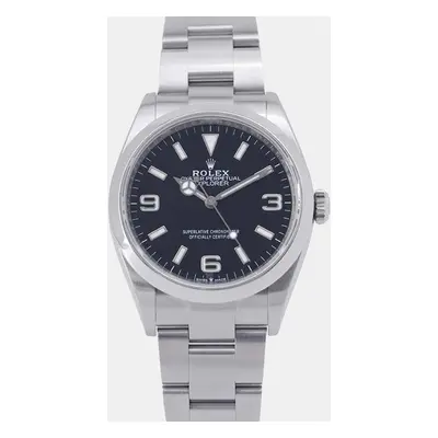 Rolex Black Stainless Steel Explorer Automatic Men's Wristwatch