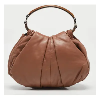 Marni Beige Ruched Leather Side Zip Hobo