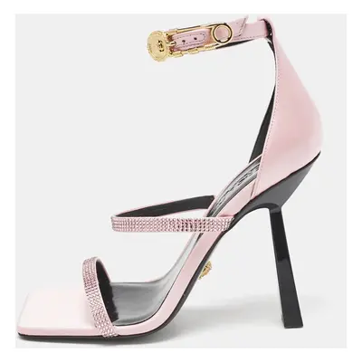 Versace Pink Satin Safety Pin Ankle Strap Sandals Size