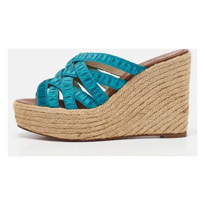 Christian Louboutin Blue Fabric Crepon Wedge Sandals Size