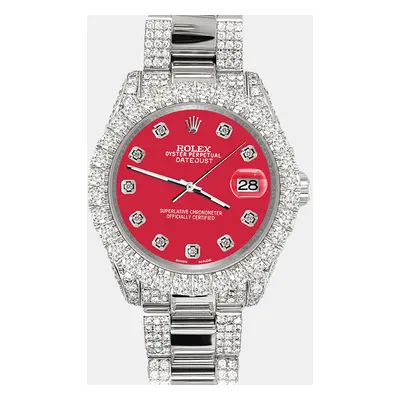 Rolex datejust pave 7.2ct iced diamond scarlet red Wristwatch