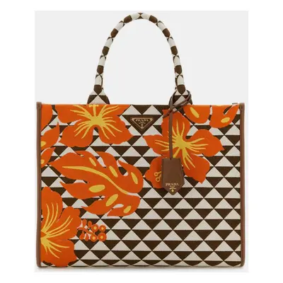 Prada Multicolor Embroidered Fabric Large Symbole Shopping Bag