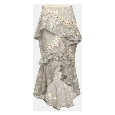 Zimmermann Grey Floral Embroidered Silk Maxi Skirt