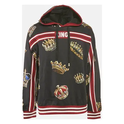 Dolce & Gabbana Black King Crown Print Cotton Hoodie