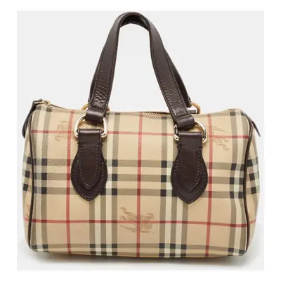 Burberry Beige/Brown Haymarket Check PVC and Leather Chester Boston Bag