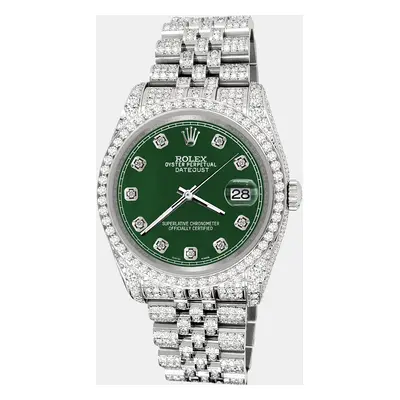 Rolex datejust pave 10.2ct iced diamond forest green track jubilee Wristwatch