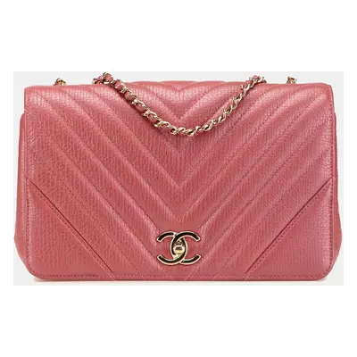 Chanel Pink Medium Chevron Calfskin Statement Flap